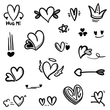 soyut karalama kalp ince çizgi siyah birçok koleksiyon fırça