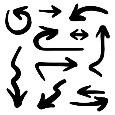 El çizilmiş oklar. Vektör illüstrasyonunda birçok kolleksiyonda soyut Doodle Arrows İnce Çizgi Siyah