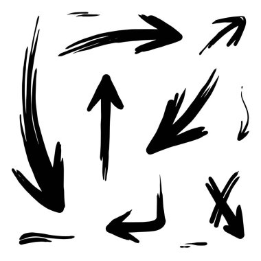 Oklarla çizilmiş el yazısı. Vektör illüstrasyonunda birçok kolleksiyonda soyut Doodle Arrows İnce Çizgi Siyah
