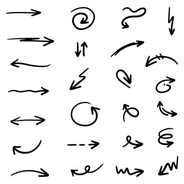 El çizimi ok soyut karalama çizgisi biçimi, vektör illüstrasyonunda