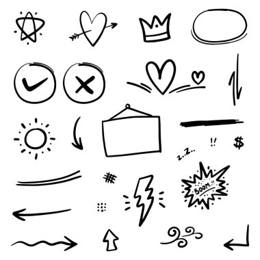 El çizimi soyut ince çizgi karalama seti, Vektör illüstrasyonunda