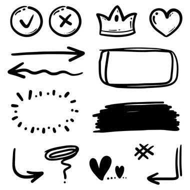 El çizimi soyut ince çizgi karalama seti, Vektör illüstrasyonunda