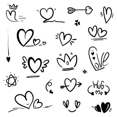 Soyut Doodle kalbi. Birçok koleksiyondaki İnce Çizgi Siyah. Fırça İşareti Vektör illüstrasyonunda izole edilmiş aşk işareti