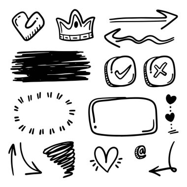 El çizimi soyut ince çizgi karalama seti, Vektör illüstrasyonunda