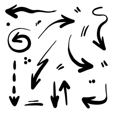 Vektör karalama okları içinde bir sürü koleksiyon bulunan elle çizilir