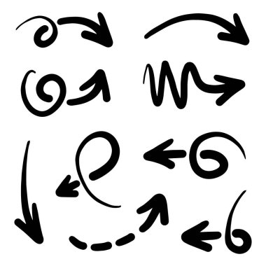 Vektör karalama okları içinde bir sürü koleksiyon bulunan elle çizilir