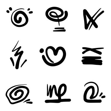 Swash Siyah İnce Çizgi Dizisinin el çizimi özeti Vektör illüstrasyonunda sembol ve logo içerir