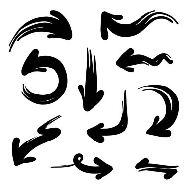 Vektör karalama okları içinde bir sürü koleksiyon bulunan elle çizilir