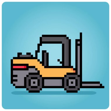 8 bit piksel forklift. Vektör illüstrasyonunda oyun varlıkları için inşaat araçları.
