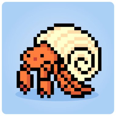 8 bit keşiş yengeci. Oyun varlıkları için piksel hayvanlar ve vektör illüstrasyonlarında çapraz dikiş desenleri.