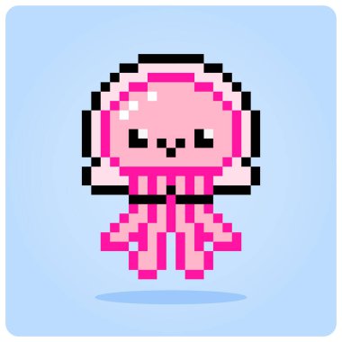 8 bit deniz anası pikseli. Oyun varlıkları için piksel hayvanlar ve vektör illüstrasyonlarında çapraz dikiş desenleri.