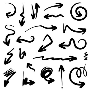 Vektör karalama okları içinde bir sürü koleksiyon bulunan elle çizilir