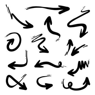 Vektör karalama okları içinde bir sürü koleksiyon bulunan elle çizilir