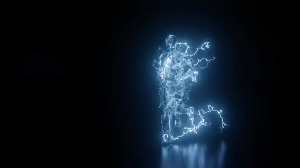 Quantum Runner Představuje Electric Man Navigaci Pulzující Kvantový Svět Vizuální — Stock video