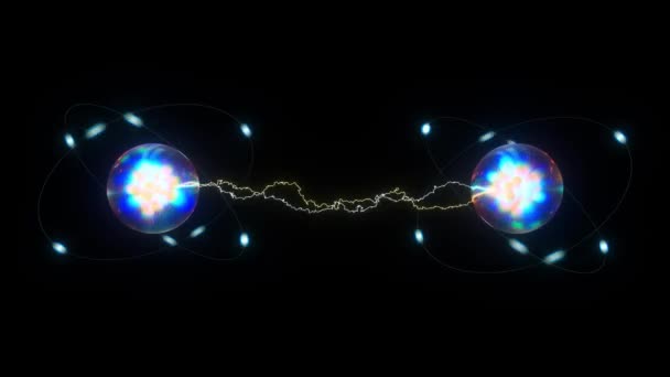 量子纠缠原子 视觉上探索了粒子的复杂舞蹈 展示了量子纠缠在原子结构中的神秘和相互关联的性质 — 图库视频影像
