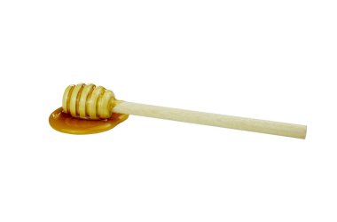 Tahta sopa ve organik bal. Arı ürünü, tatlım, propolis. Beyaz arkaplanda izole.      