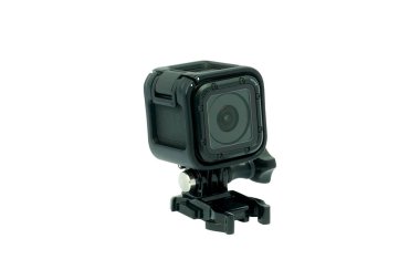 Aksiyon Kamerası beyaz arkaplanda izole edildi. GoPro kamera             