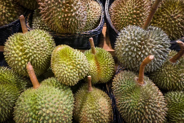 A pile of durian fruits as background.