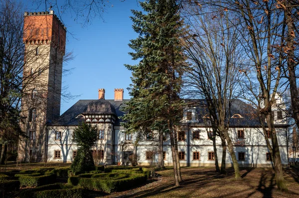 波兰Krzyzowice 2023年2月9日 17世纪宫殿 Schloss Schlanz 新巴洛克风格和新哥特式风格 被公园环绕 下西里西亚的德国历史建筑 — 图库照片