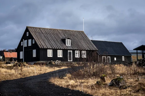 Рейкьявик Исландия Марта 2023 Традиционный Черный Деревянный Дом Арбаэрсафне — стоковое фото