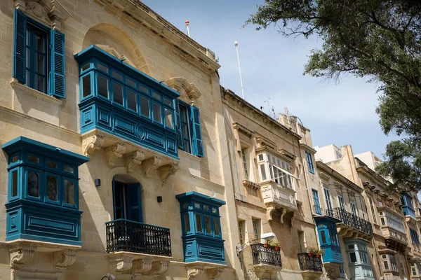 Valetta Malta Abril 2023 Arquitetura Histórica Cidade Velha Valetta Varandas — Fotografia de Stock