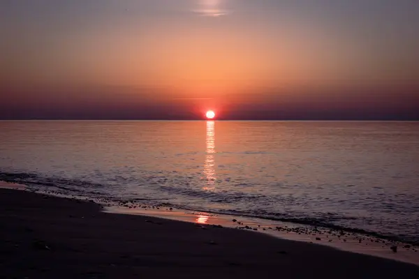 Vacker Orange Solnedgång Himmel Över Östersjön Niechorze Polen Inga Människor — Stockfoto