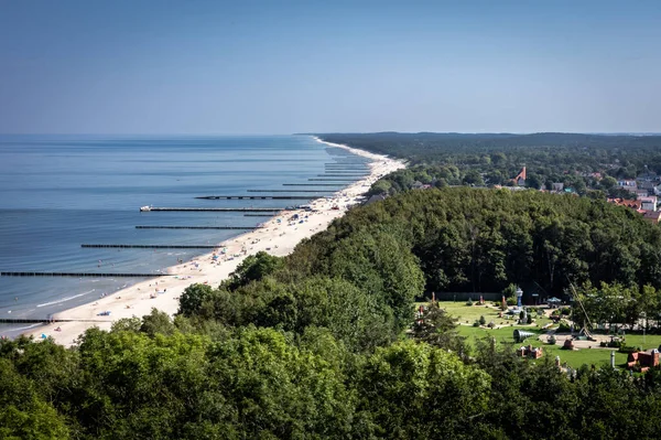 Niechorze Deniz Fenerinden Altın Kumsala Tahta Dalgalı Sular Baltık Denizi — Stok fotoğraf