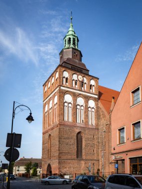 Gryfice, Poland - September 18, 2023: Gothic medieval Mariacki church in historical old town.  clipart