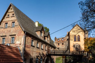 Zagorze Slaskie, Polonya - 12 Ekim 2024: Baykuş Dağlarında Ortaçağ Şatosu Grodno. 