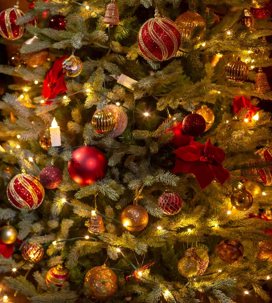 Decorated Christmas Tree Lights Festive Background Design Selective Focus Defocus Royalty Free Stock Photos