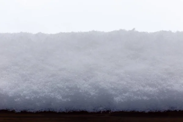 Зима Снегопад Куча Снега Перилах Крупный План — стоковое фото