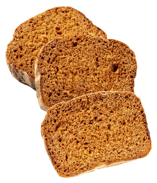 Three Slices Fresh Dark Bread White Background Sunlight Isolated — Stock Photo, Image