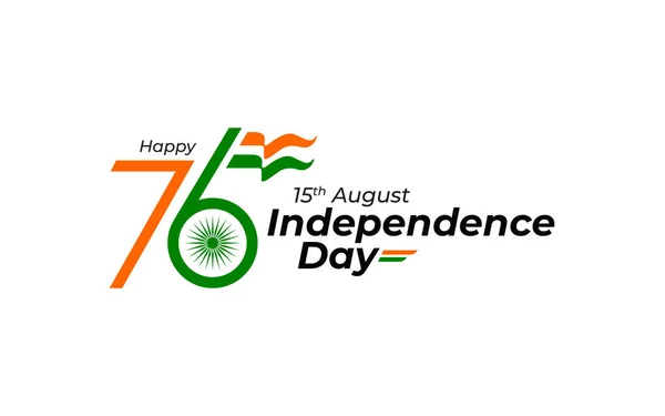 76Η Ινδική Ημέρα Ανεξαρτησίας Τυπογραφική Απεικόνιση Φορέα Σχεδιασμού — Διανυσματικό Αρχείο