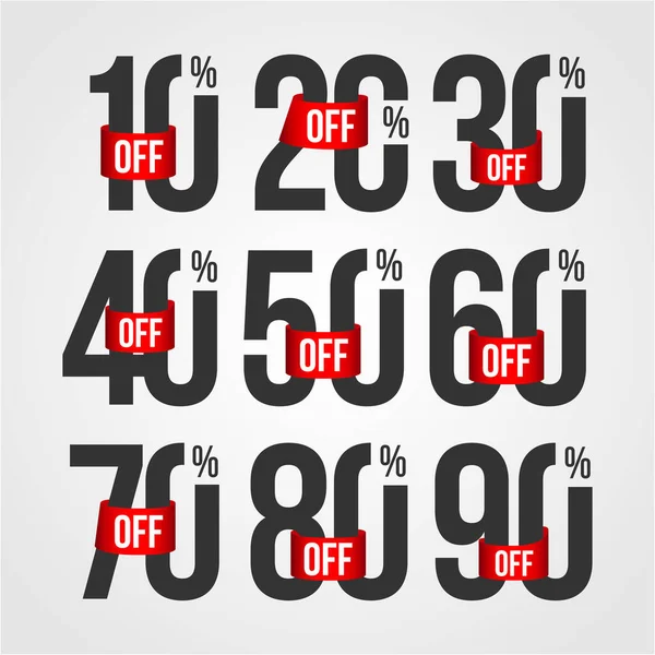 Farklı değer ve yüzdeye sahip indirimli etiketler veya etiketler, satış etiketi vektörü