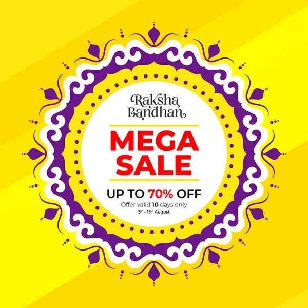 Mutlu Raksha Bandhan mega satış afişi veya yuvarlak süslemeli poster tasarımı