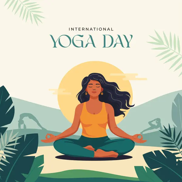 Uluslararası Yoga Günü Kutlama Kavram Vektörü İllüstrasyon Arkaplanı