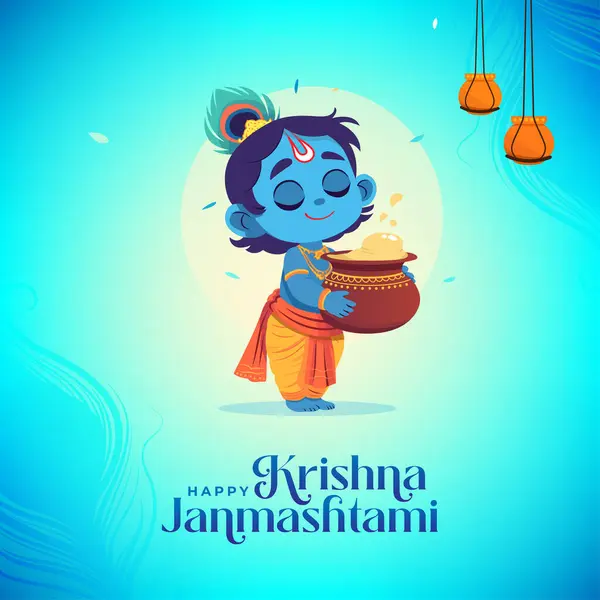 Mutlu Shri Krishna Janmashtami vektör şablon tasarımı Lord Krishna Illustration ile
