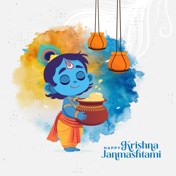 Mutlu Shri Krishna Janmashtami vektör şablon tasarımı Lord Krishna Illustration ile