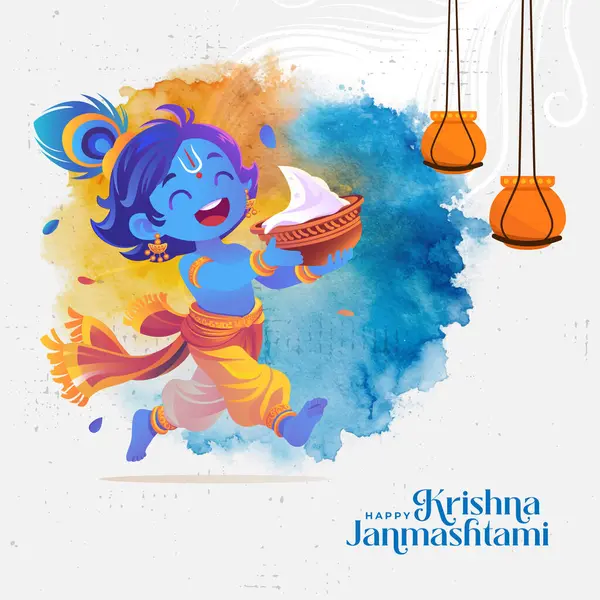 Mutlu Shri Krishna Janmashtami vektör şablon tasarımı Lord Krishna Illustration ile