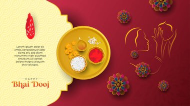 Geleneksel Hint Elementleri ve Törensel Tabaka Vektörü Şablon Tasarımı Çizimi ile Güzel Bhai Dooj Kutlaması