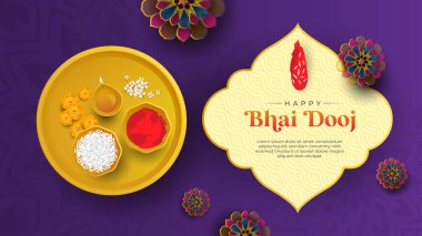 Geleneksel Hint Elementleri ve Törensel Tabaka Vektörü Şablon Tasarımı Çizimi ile Güzel Bhai Dooj Kutlaması