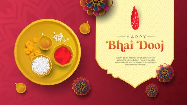Geleneksel Hint Elementleri ve Törensel Tabaka Vektörü Şablon Tasarımı Çizimi ile Güzel Bhai Dooj Kutlaması