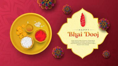 Geleneksel Hint Elementleri ve Törensel Tabaka Vektörü Şablon Tasarımı Çizimi ile Güzel Bhai Dooj Kutlaması