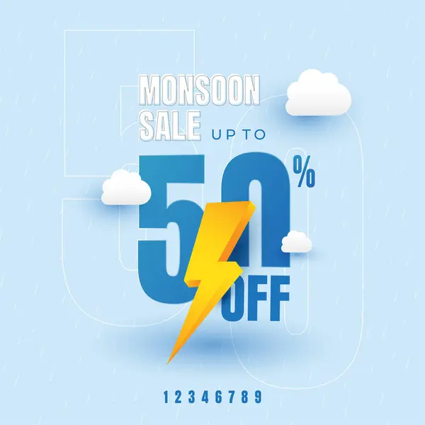 Muson Satışı Destekleyici Banner Yağmur ve Bulut Temalı% 50 İndirimi Vurguluyor
