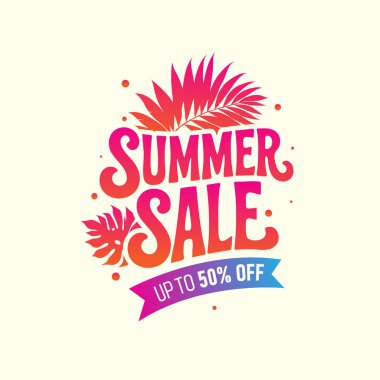 Neşeli tasarımları ve canlı harfleriyle renkli yaz indirimi duyurusu.