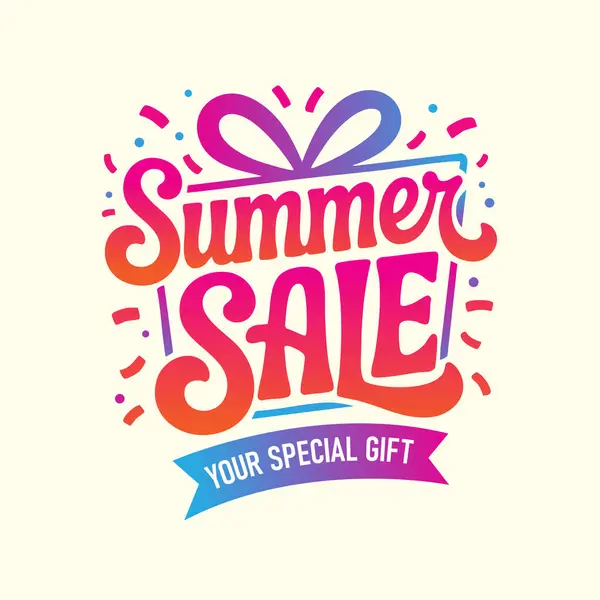 Neşeli tasarımları ve canlı harfleriyle renkli yaz indirimi duyurusu.