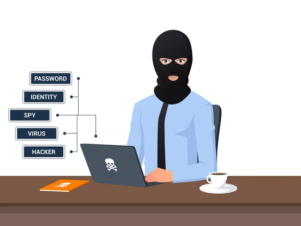 匿名黑客间谍和数据盗窃概念说明 — 图库矢量图片