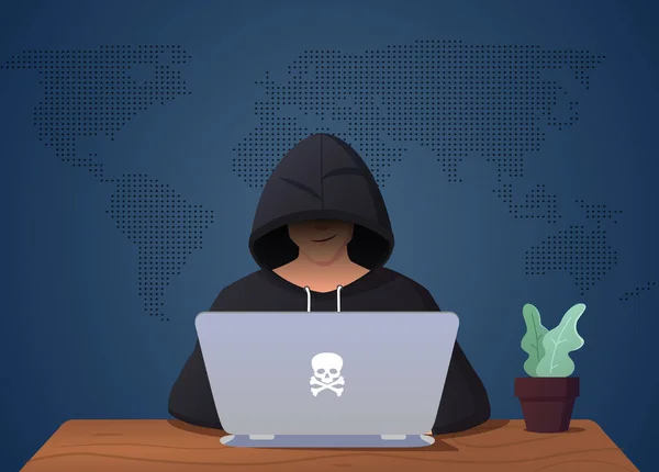 Hacker Hacken Laptop Mann Verkleidet Illustrationsvektor — Stockvektor