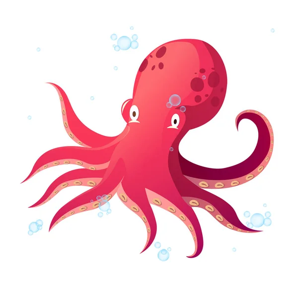 Octopus Engraçado Dos Desenhos Animados Ilustração Vetor Mar — Vetor de Stock