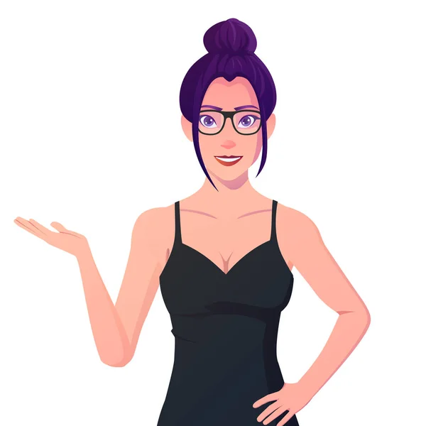 Business Woman Presenting Showing Cartoon Woman Formal Dress Character Premium — Stock Vector